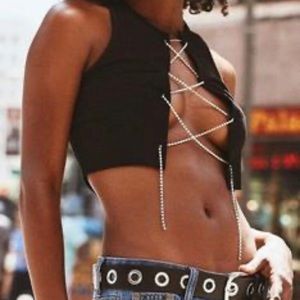 Rhinestone Criss Cross Crop Top